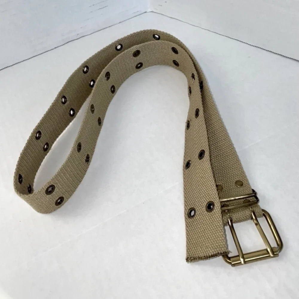 EUC old school unisex canvas double-prong grommet hole adjustable tan belt - Picture 2 of 2
